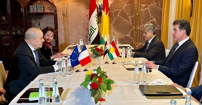 President Nechirvan Barzani meets with Foreign Minister of France