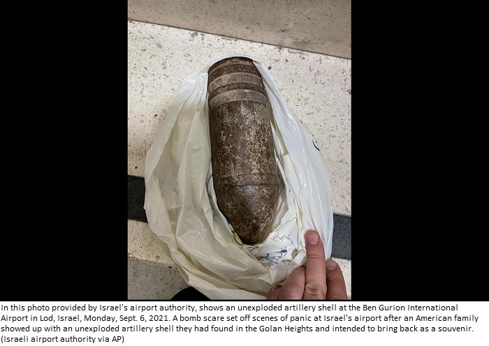 Americans bring ‘souvenir’ artillery shell to Israel airport