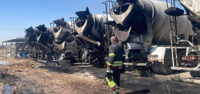 Fire Destroys Six Concrete Mixer Trucks Near Erbil-Gazna Road