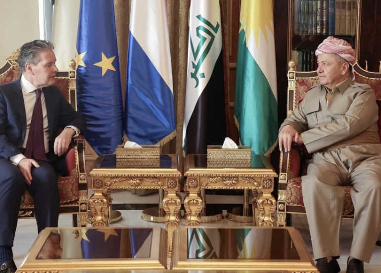 Kurdish Leader Masoud Barzani Meets Outgoing Dutch Ambassador Hans Sandee