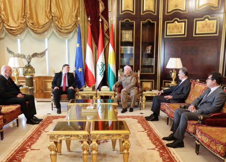 Kurdish Leader Masoud Barzani Meets Austrian Ambassador in Salahaddin