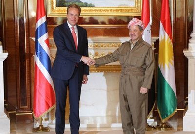 President Barzani Welcomes Norway's Foreign Minister Børge Brende 