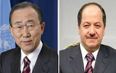 UN Secretary General Ban Ki Moon Speaks with President Barzani 