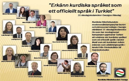 21 parlamenterên Swêdî bo zimanê Kurdî li Tirkiyê bibe zimanê fermî piştgirî dan
