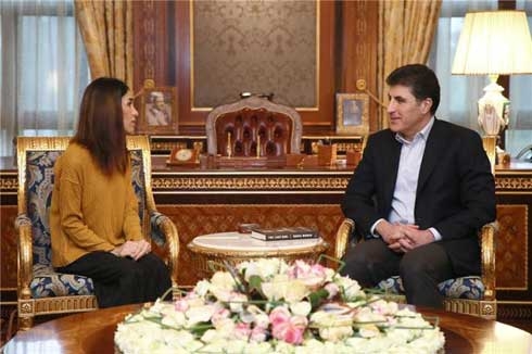 Prime Minister Barzani and Nadia Murad discuss the plight of the Yezidis